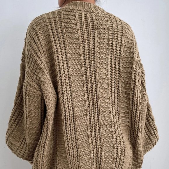 Tan Womens Cable Knit button down Cardigan - Picture 3 of 4